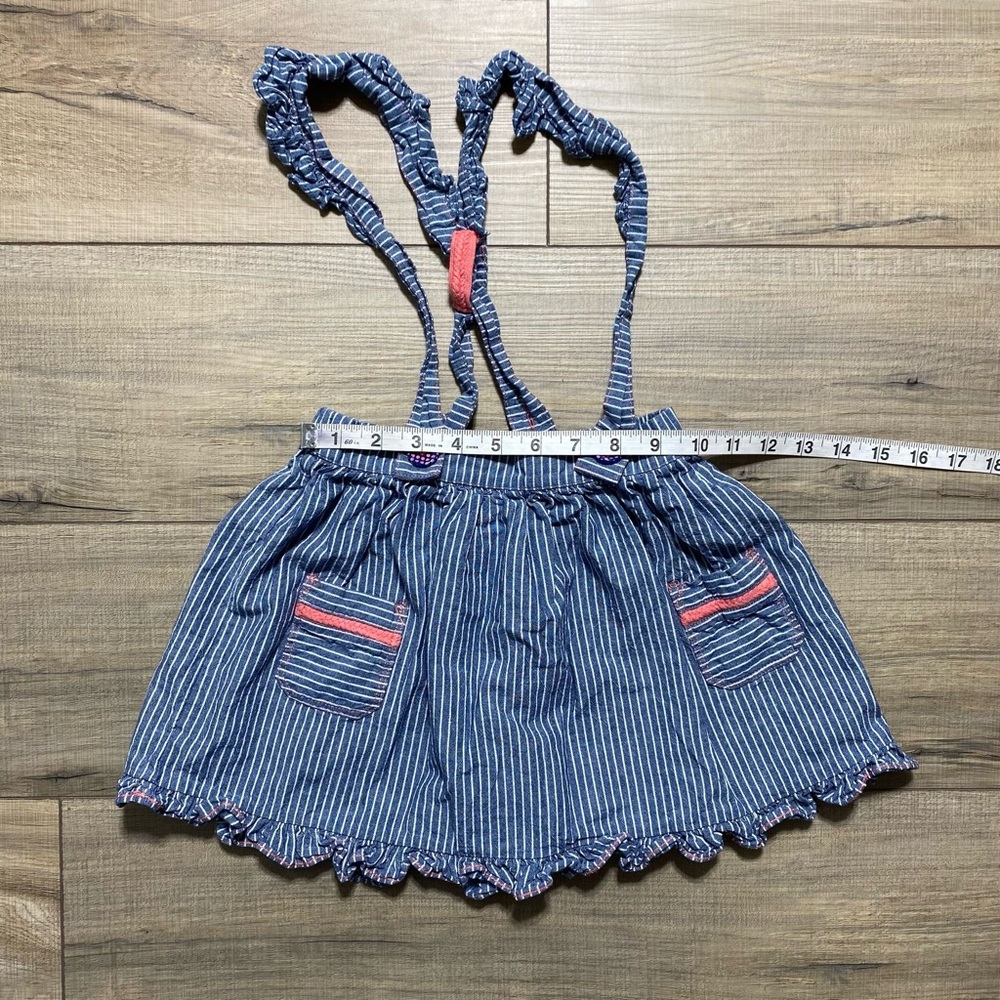 Matilda Jane Girls Striped Chambray Suspender Skirt Size 6 Blue White Pink - Picture 2 of 11